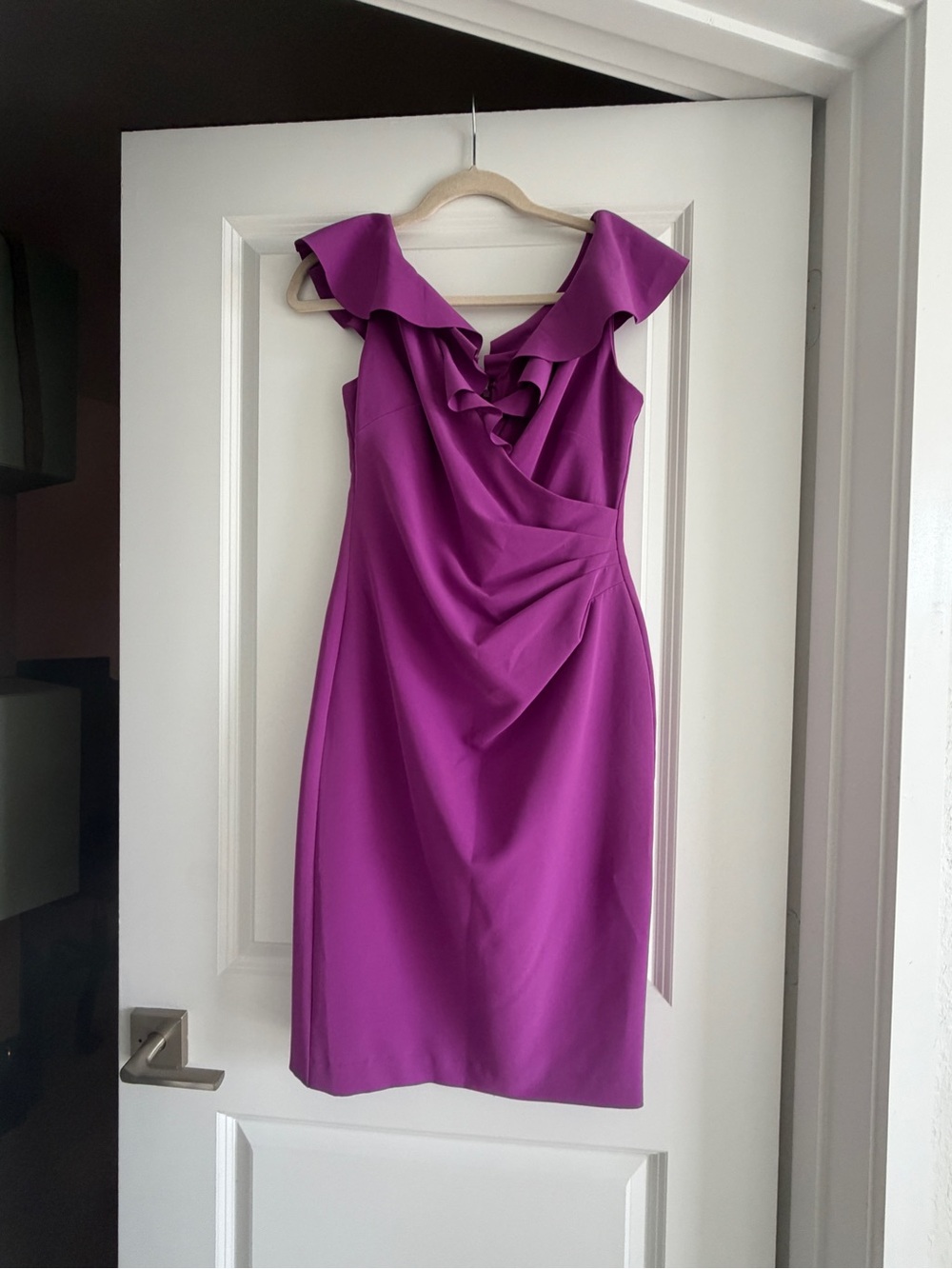 Ralph Lauren Fuchsia Ruffled Sheath Midi Dress
